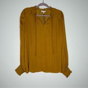 NWT Maison d' Amélie Gold Satin Blouse Puff Sleeves Size XL